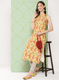 Janasya Women's Yellow Moss Digital Floral Printed Casual Straight Kurta