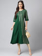 Janasya Women's Dark Green Crepe Foil Printed Casual A-Line Kurta