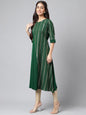 Janasya Women's Dark Green Crepe Foil Printed Casual A-Line Kurta