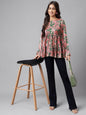 Janasya Women's Pink Satin Digital Floral Printed Casual Flared Top