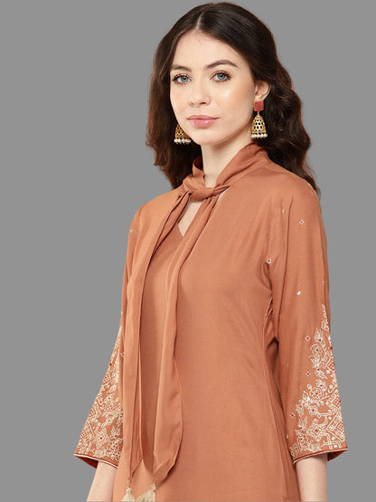 Janasya Peach Rayon Solid Straight Kurta