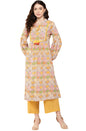 Janasya Multicolor Cotton Ethnic Motifs A-Line Kurta
