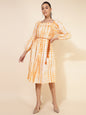 Janasya Women's Off White Cotton Tie Dye Casual Dress