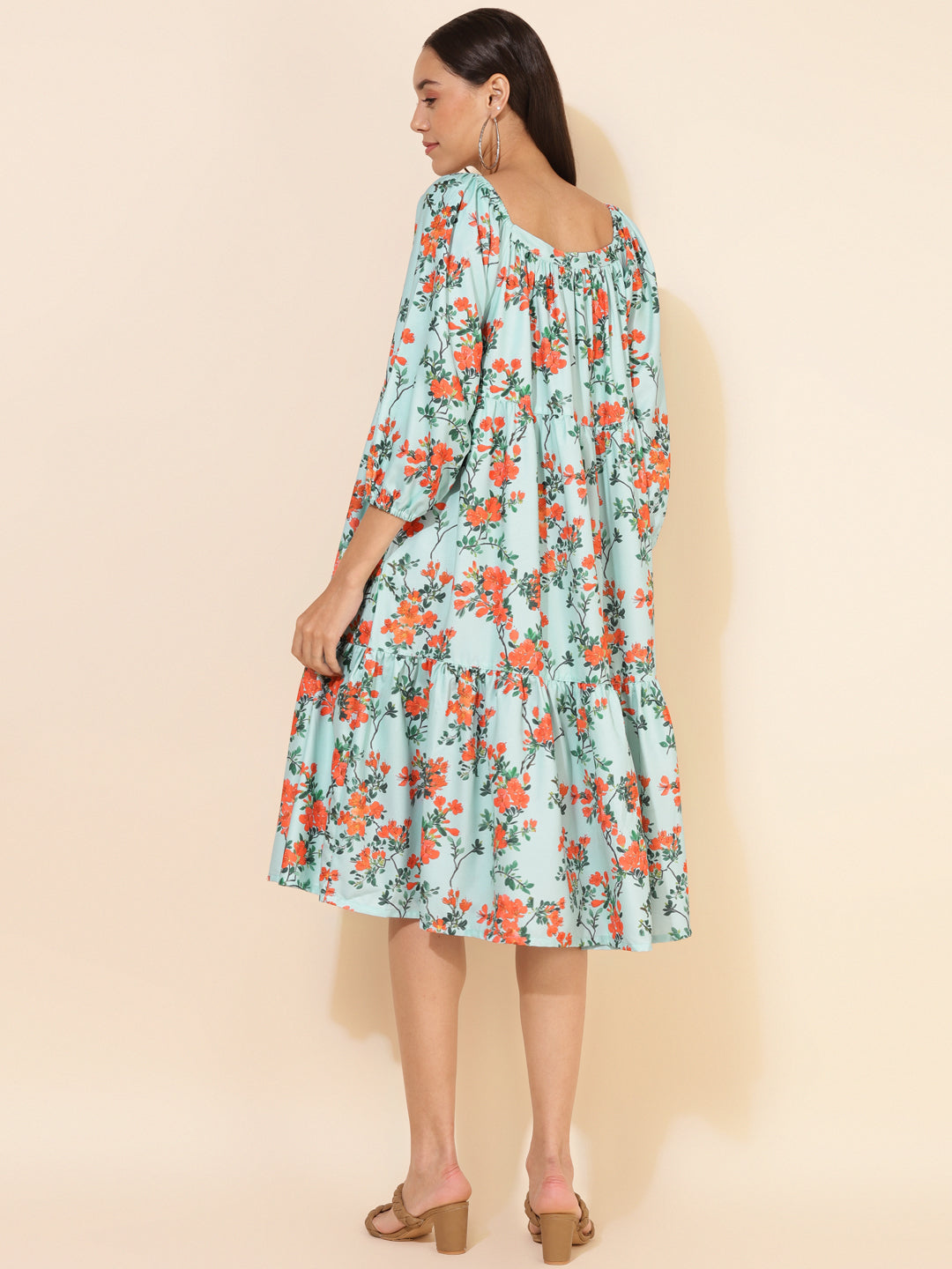 Janasya Women's Sea Green Moss Digital Floral Printed Casual Dress