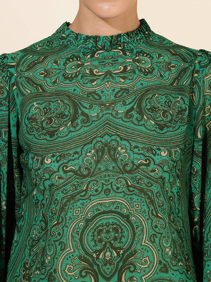 Janasya Women's Green Georgette Digital Printed Casual Top