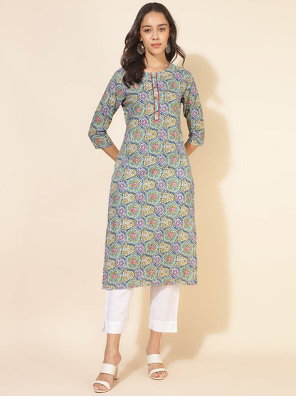 Janasya Multicolor Cotton Printed Casual Kurta