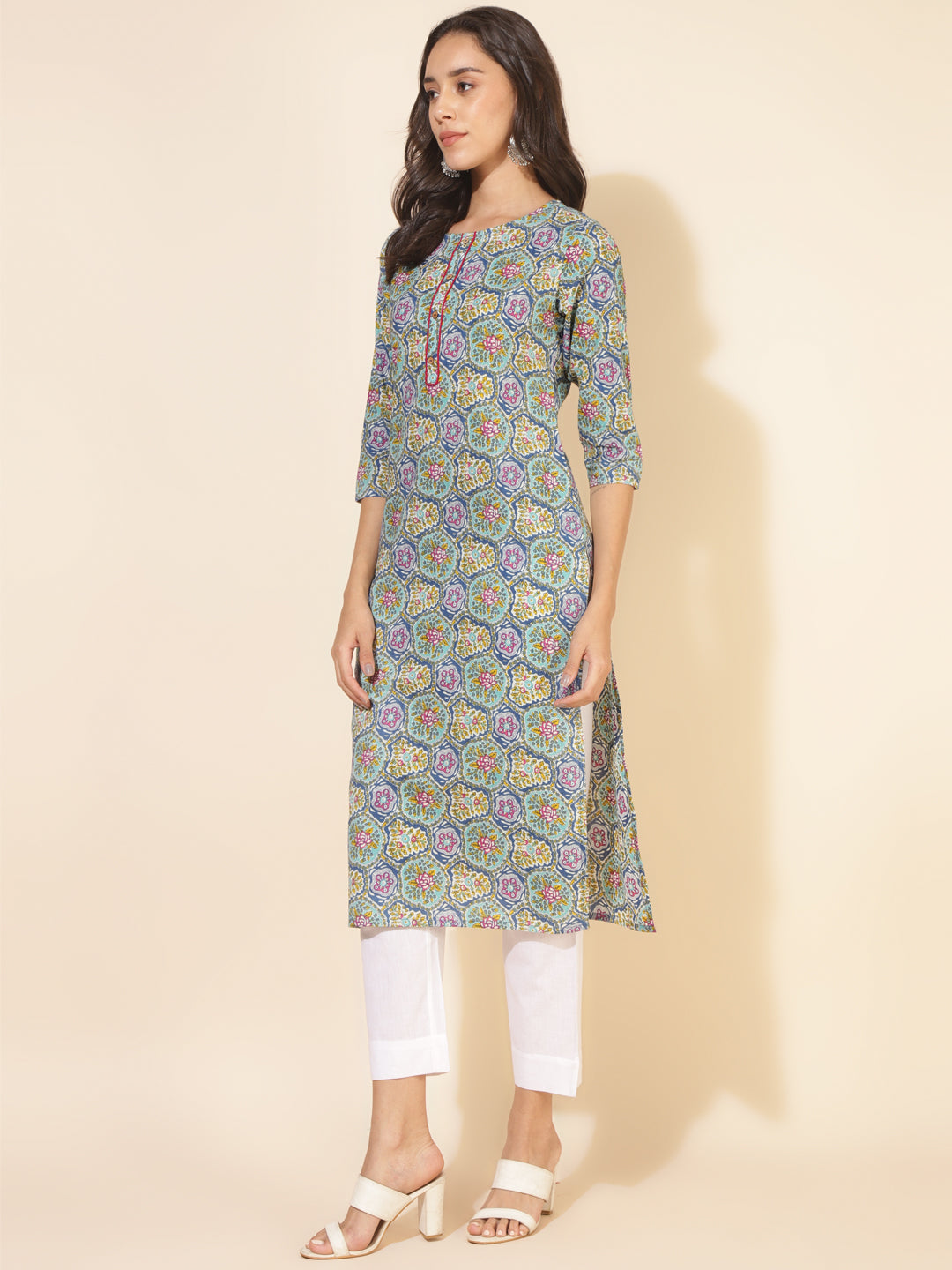Janasya Multicolor Cotton Printed Casual Kurta