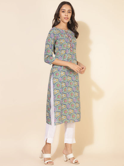 Janasya Multicolor Cotton Printed Casual Kurta