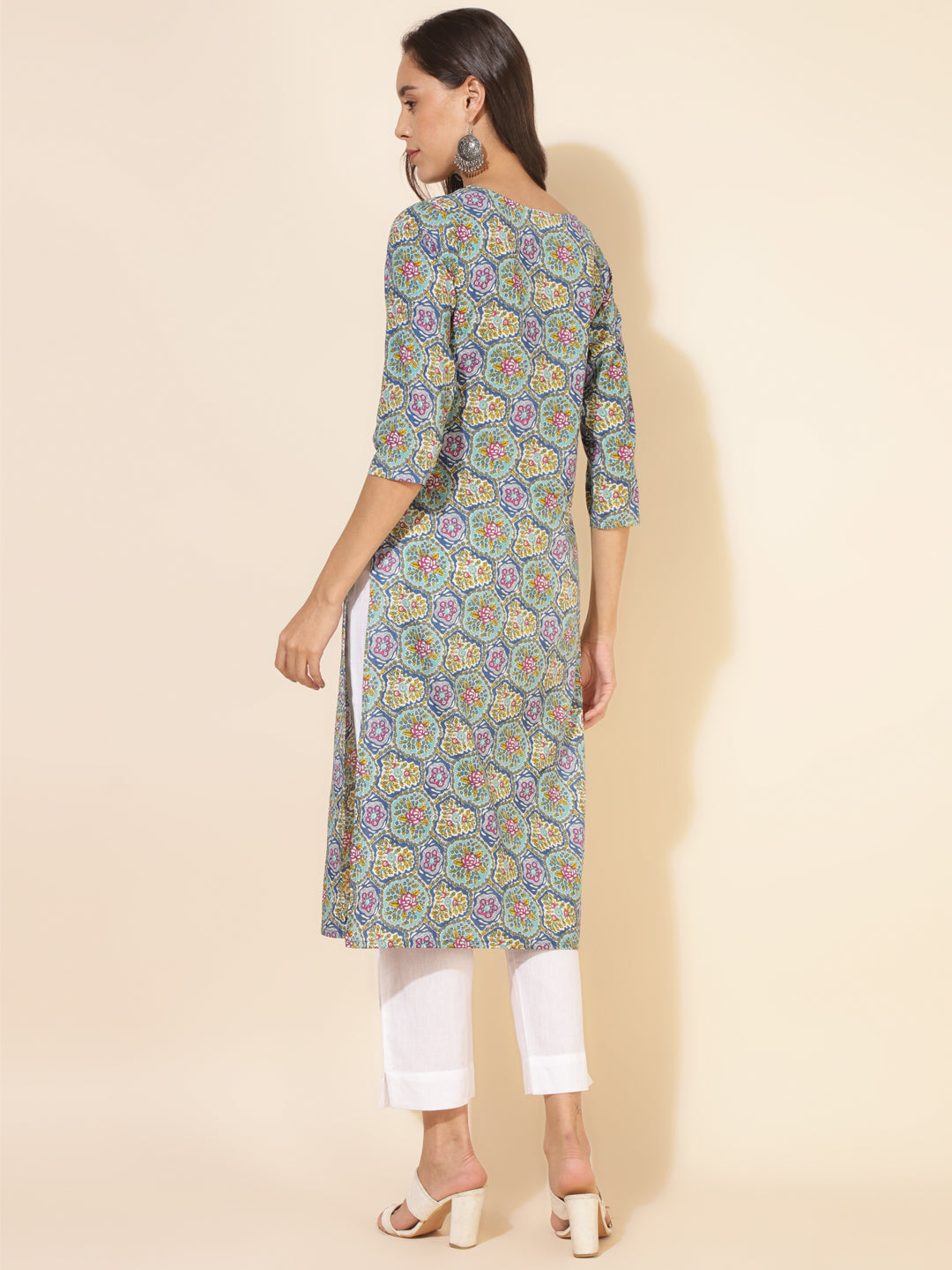 Janasya Multicolor Cotton Printed Casual Kurta