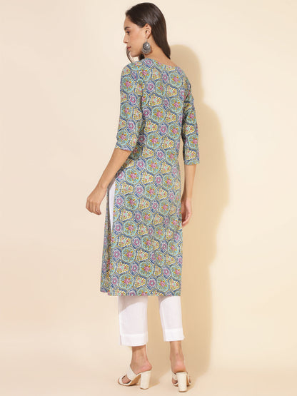 Janasya Multicolor Cotton Printed Casual Kurta