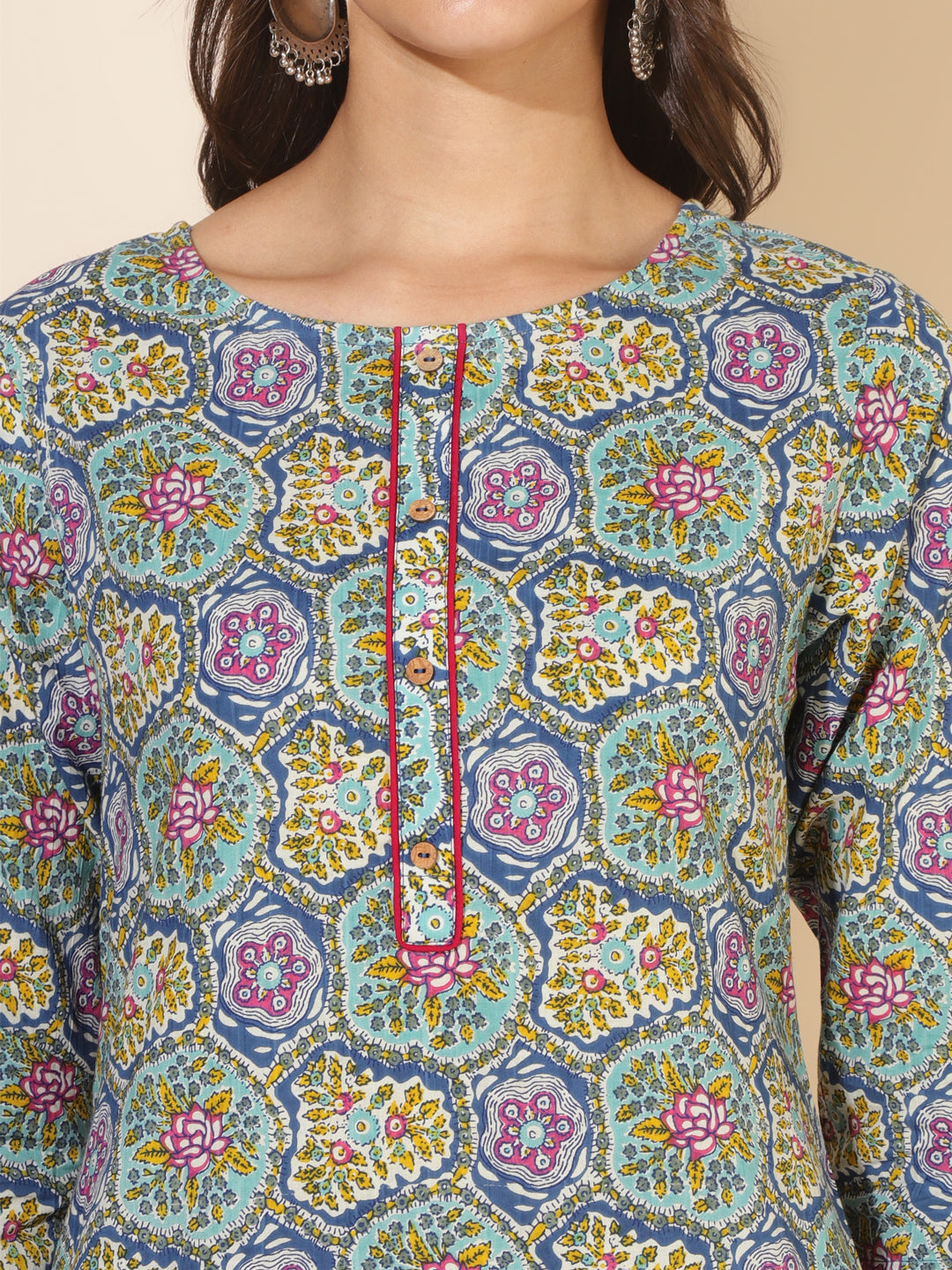 Janasya Multicolor Cotton Printed Casual Kurta