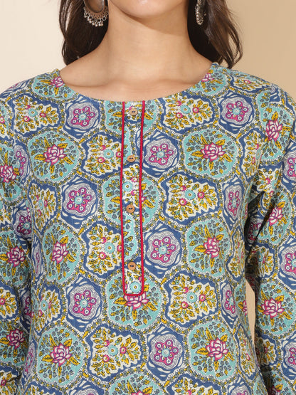 Janasya Multicolor Cotton Printed Casual Kurta