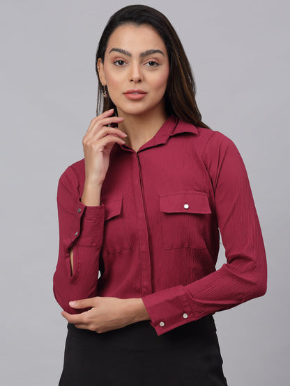 Jainish Women's Maroon Solid Shirt - Maroon