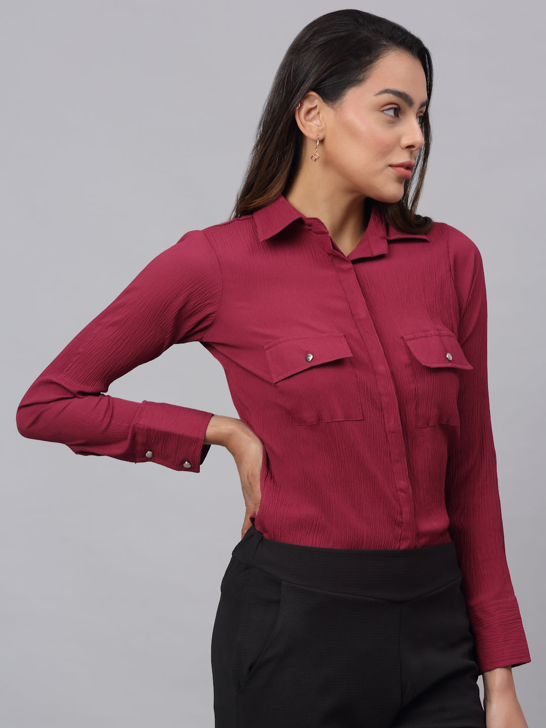 Jainish Women's Maroon Solid Shirt - Maroon