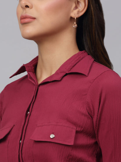 Jainish Women's Maroon Solid Shirt - Maroon