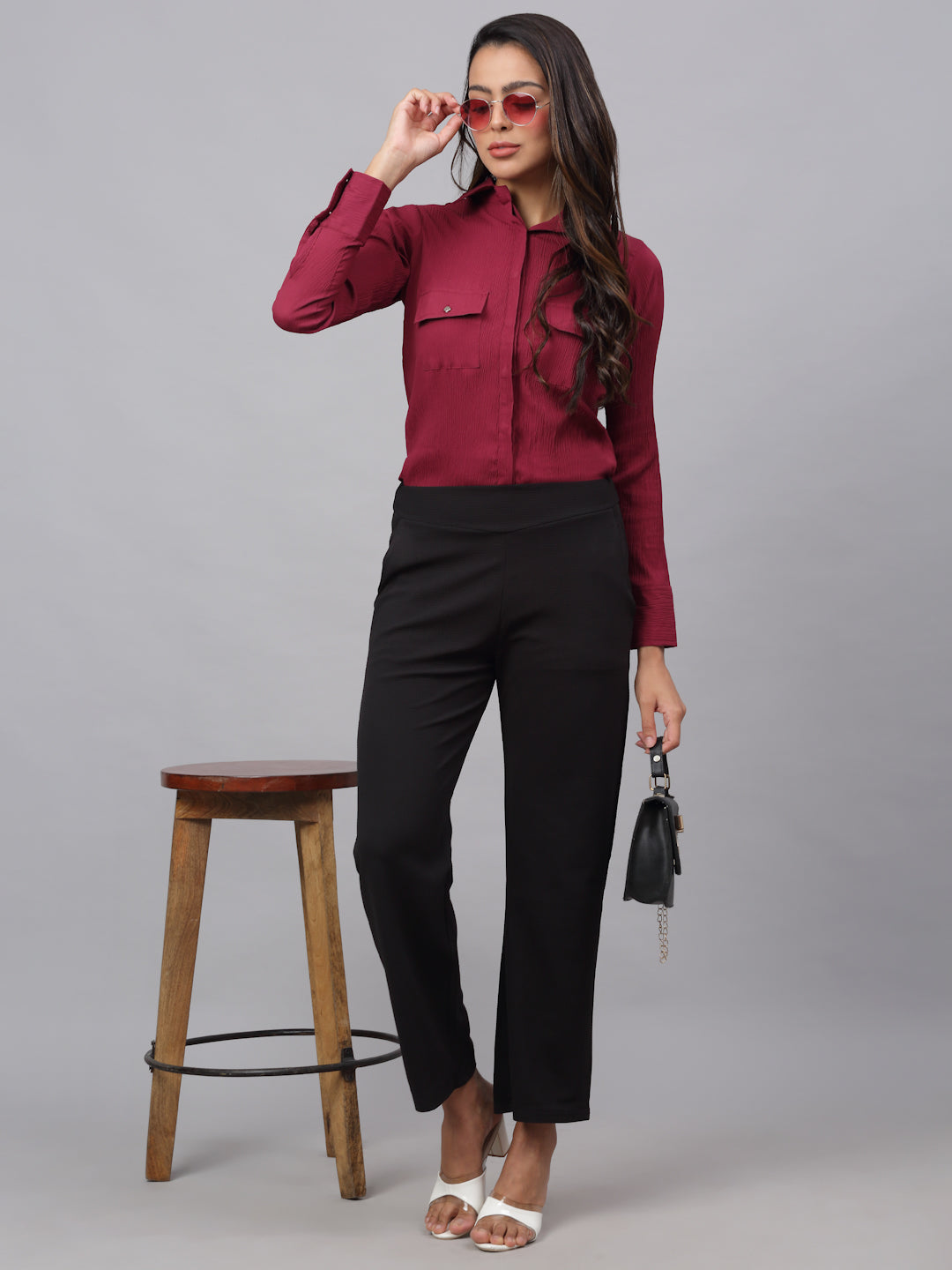 Jainish Women's Maroon Solid Shirt - Maroon