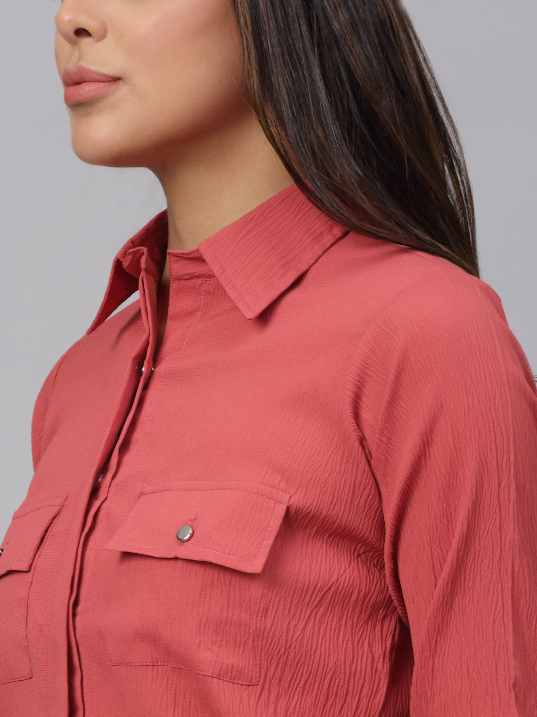 Jainish Women's Peach Solid Shirt - Peach