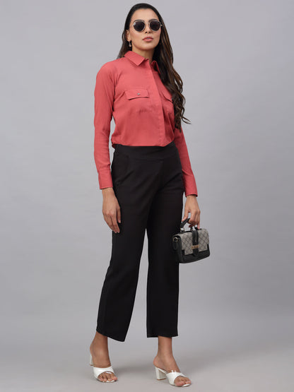 Jainish Women's Peach Solid Shirt - Peach