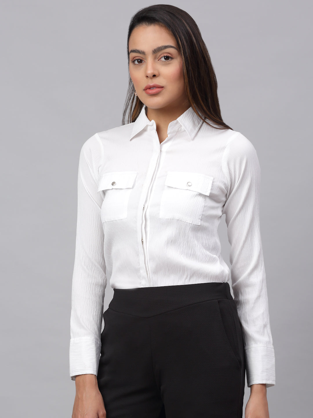 Jainish Women's White Solid Shirt - White