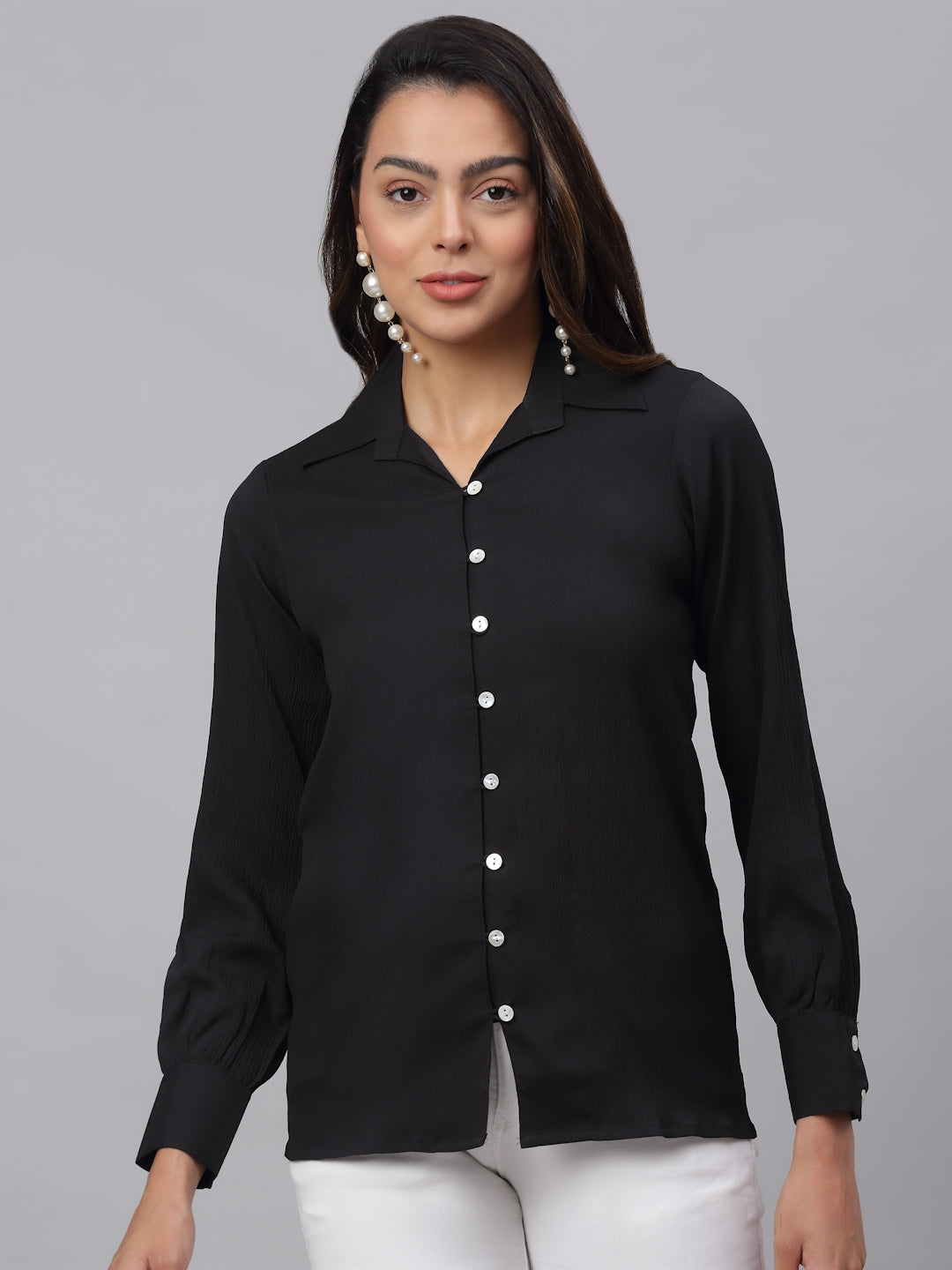 Jainish Women's Black Solid Shirt - Black