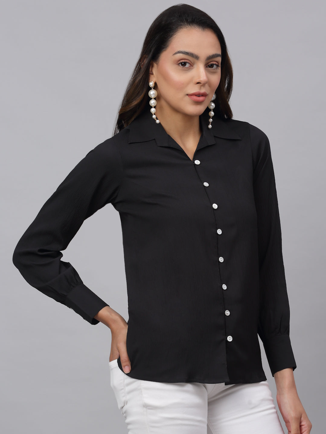 Jainish Women's Black Solid Shirt - Black