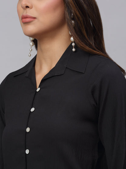 Jainish Women's Black Solid Shirt - Black