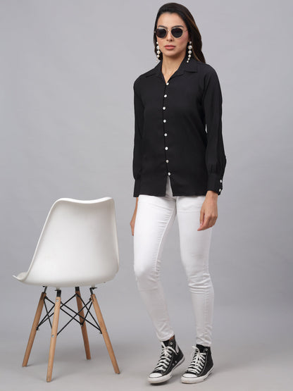 Jainish Women's Black Solid Shirt - Black