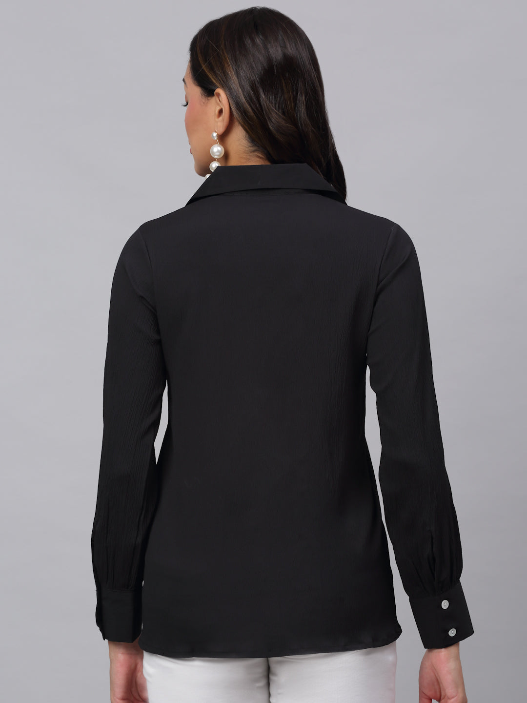 Jainish Women's Black Solid Shirt - Black