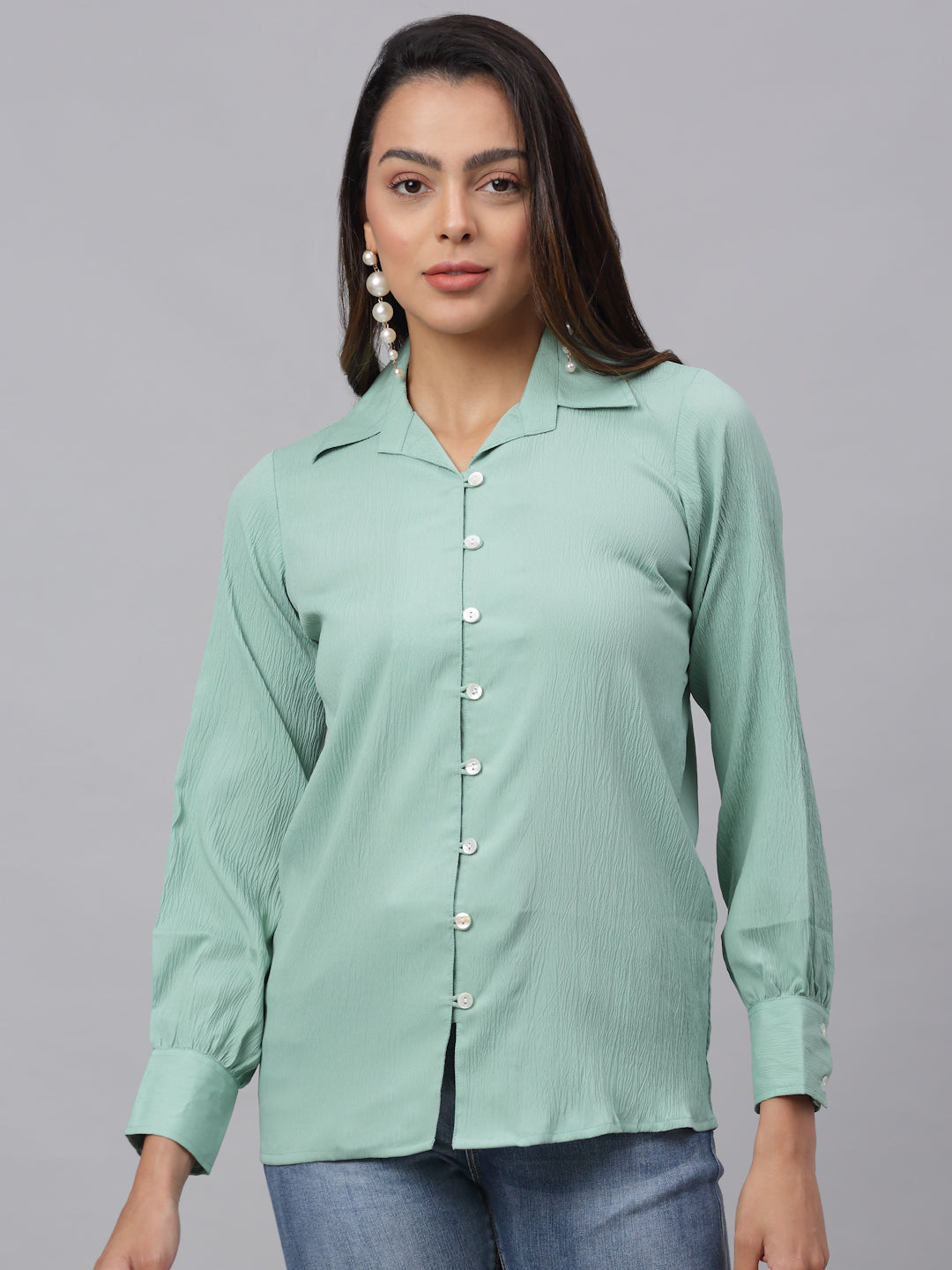 Jainish Women's Green Solid Shirt - Green