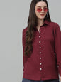 Jainish Women's Maroon Solid Casual Shirt