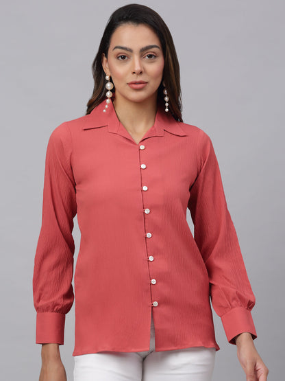 Jainish Women's Peach Solid Shirt - Peach
