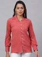 Jainish Women's Peach Solid Shirt - Peach