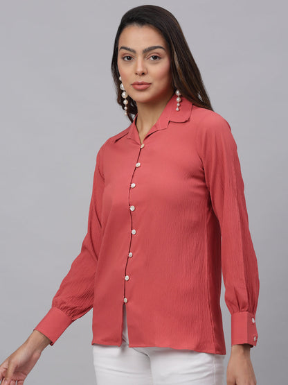 Jainish Women's Peach Solid Shirt - Peach