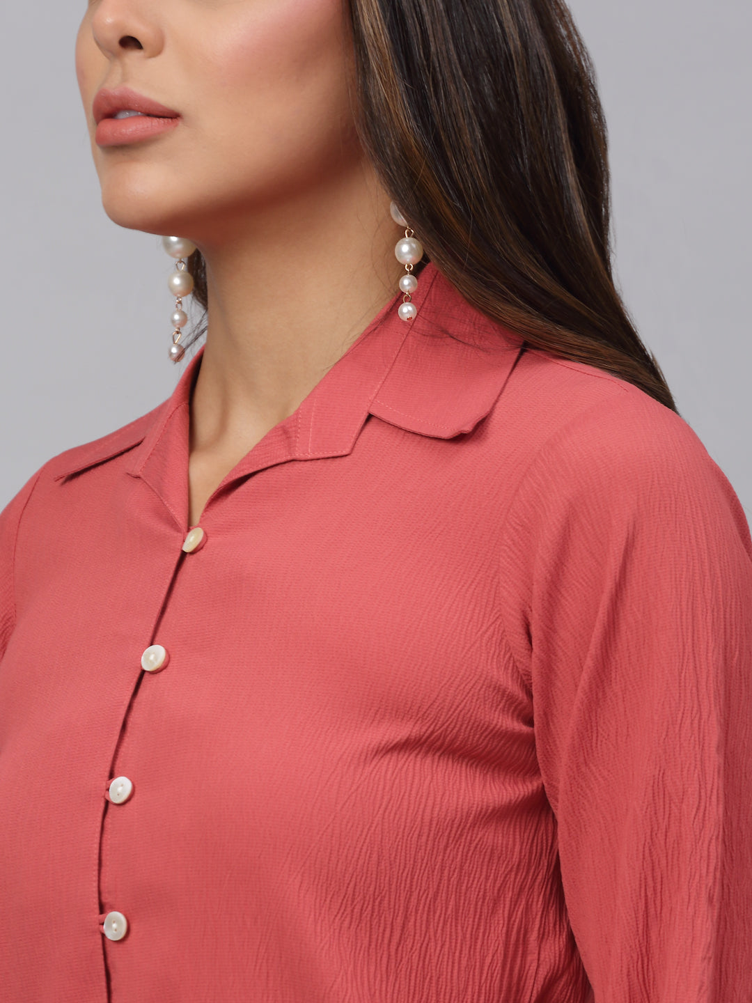Jainish Women's Peach Solid Shirt - Peach