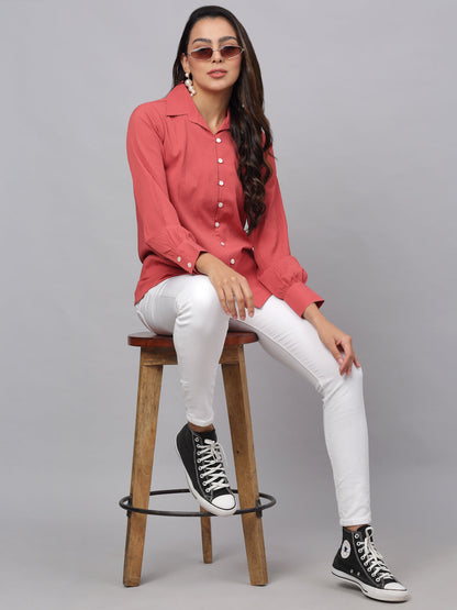 Jainish Women's Peach Solid Shirt - Peach
