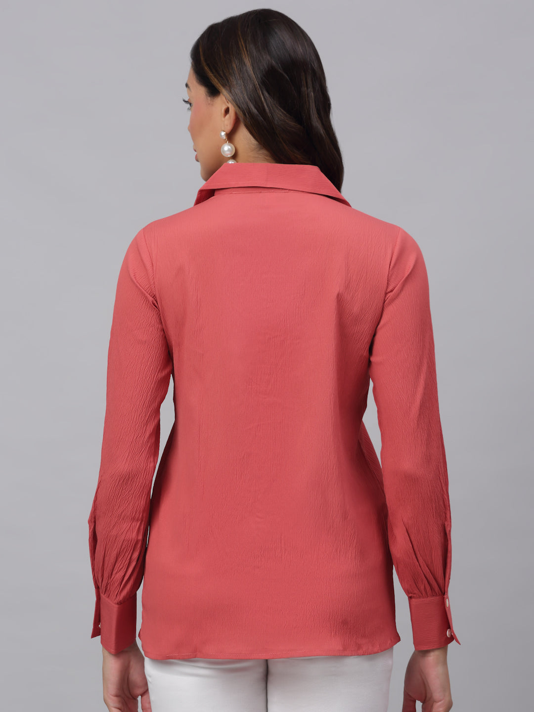 Jainish Women's Peach Solid Shirt - Peach
