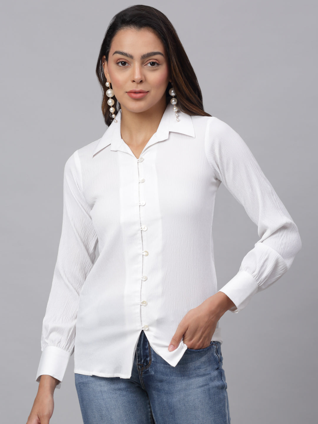 Jainish Women's White Solid Shirt - White