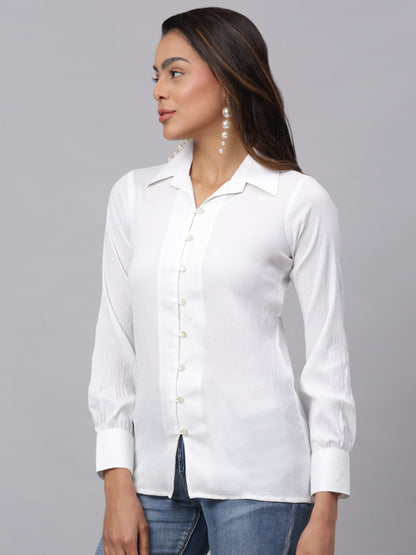 Jainish Women's White Solid Shirt - White