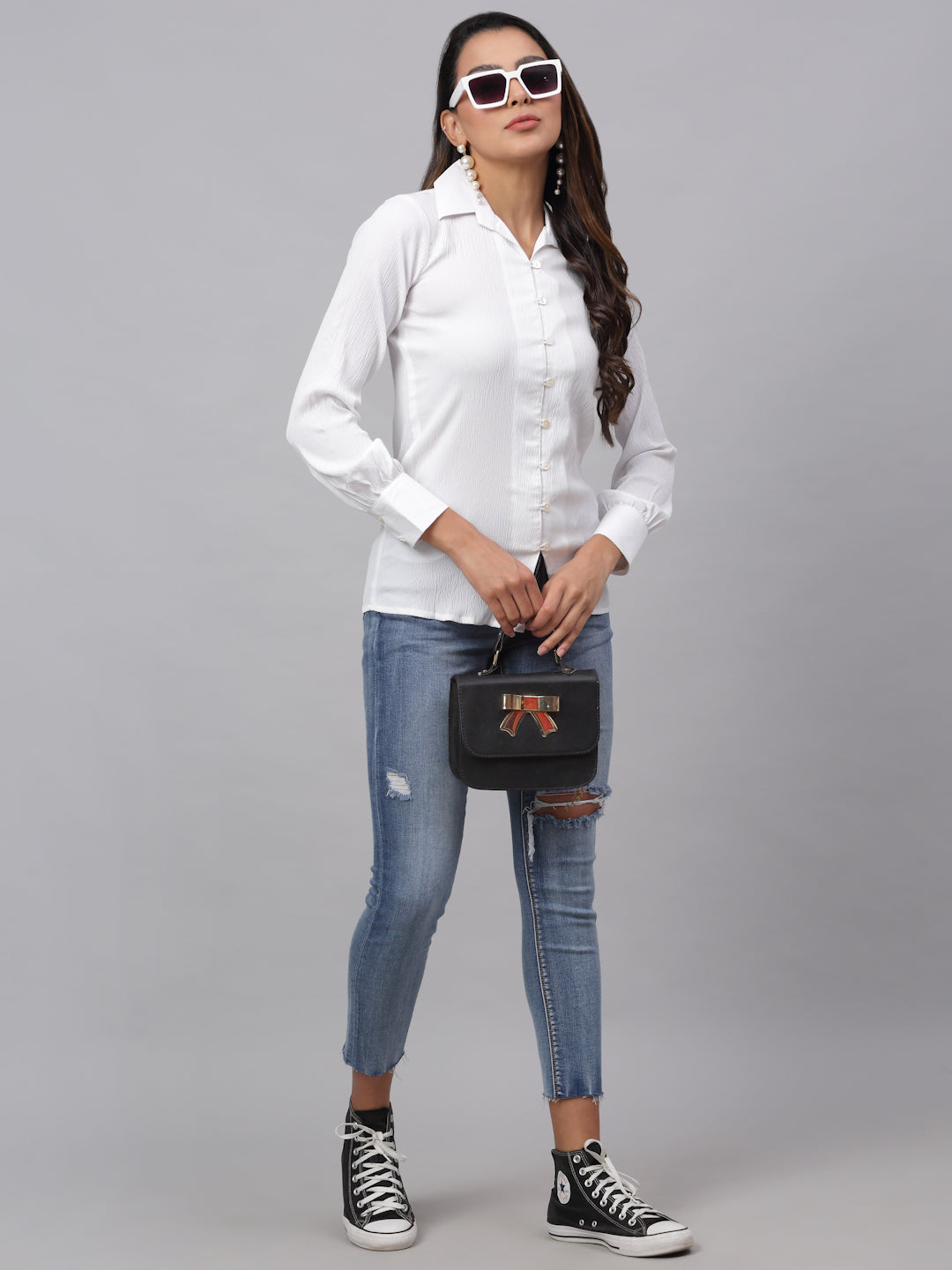 Jainish Women's White Solid Shirt - White
