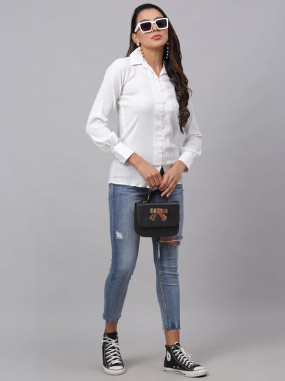 Jainish Women's White Solid Shirt - White