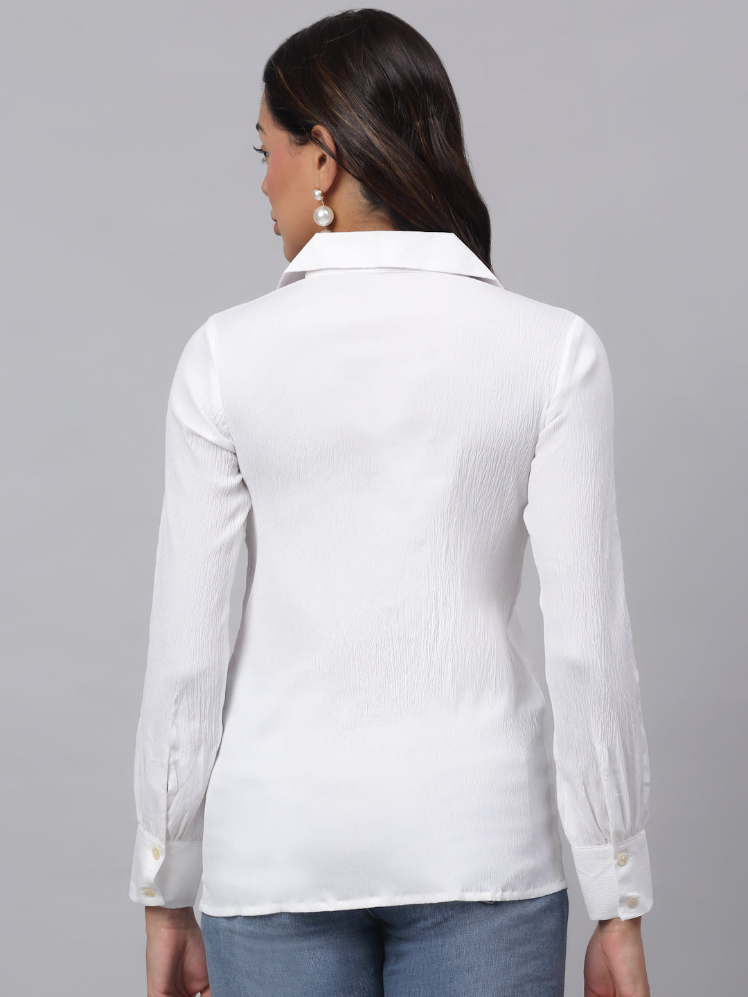 Jainish Women's White Solid Shirt - White