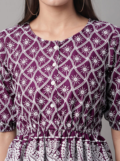 Jainish Women's Chikankari Sequen Work Empire Top - Purple