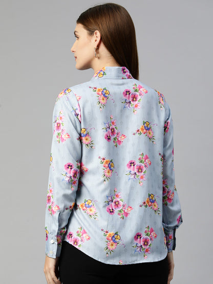 Jainish Women's Floral Double Pocket Shirt Style Top - Grey
