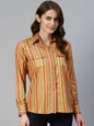 Jainish Women's Striped Double Pocket Shirt Style Top - Lime