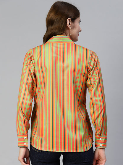 Jainish Women's Striped Double Pocket Shirt Style Top - Lime