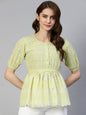 Jainish Women's Chikankari Work Empire Top - Green