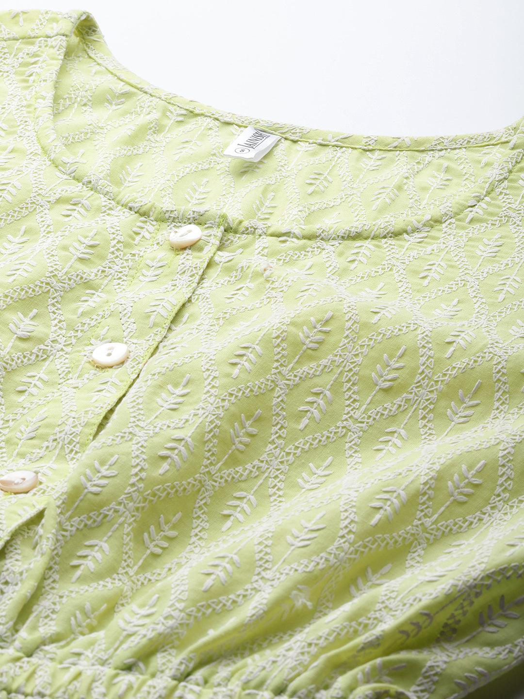 Jainish Women's Chikankari Work Empire Top - Green
