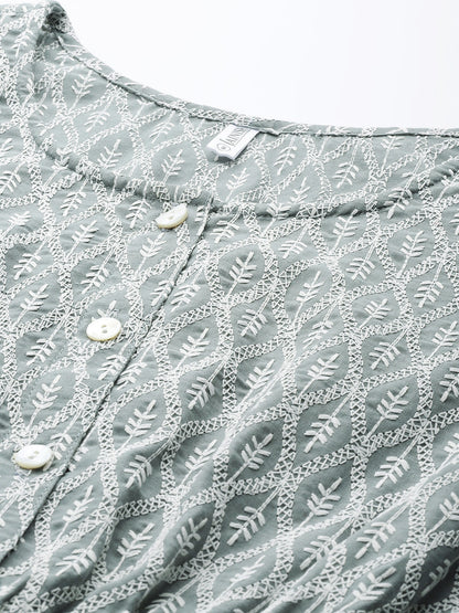 Jainish Women's Chikankari Work Empire Top - Grey