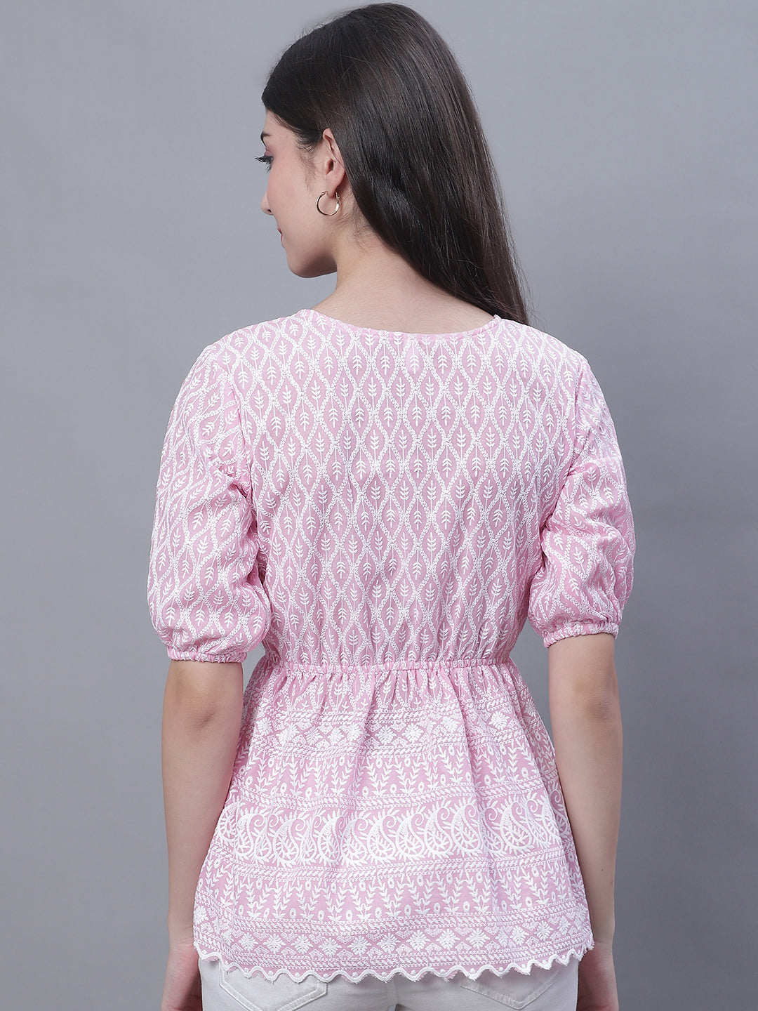 Jainish Women's WoChikankari Work Empire Top - Pink