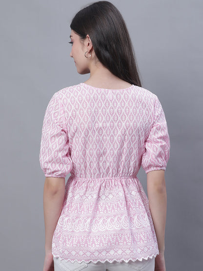 Jainish Women's WoChikankari Work Empire Top - Pink